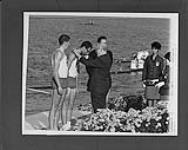 George Hungerford (left) and Rodger Jackson receiving their Gold Medals for winning The Coxless Rowing Pairs at the 1964 Olympics 1964