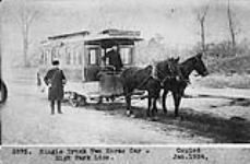 Single truck two-horse car, High Park Line, [Toronto, Ont.] c. 1888 janvier 1924.