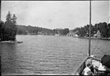 View of front of the boat on the water ca. 1912