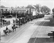 Royal Canadian Dragoons in a parade on Yonge Street Sept. 1921