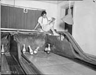 [Pinsetter at work in bowling alley, No. 2 Convalescent Hospital, R.C.A.F., Young Division] 6 Aug. 1945