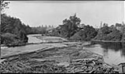 Logs on South Muskoka River and lumber mill, [Ont.] 2 July, 1918