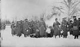 74th Battalion at Field Kitchen during the "Humber Battle" in the snow 3 Mar. 1916