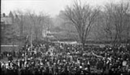 Panoramic view from Victoria University of the 92nd Battalion and a crowd at a church service in Queens Park 30 Apr. 1916