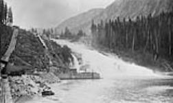Construction of a power dam at Falls River for the Northern B.C. Power Co ca. 1927
