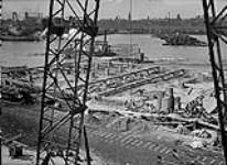 Dominion Shipbuilding co. construction of plant, panoramic view from derrick at east end. Starting from view looking west. Toronto, Ont Apr. 6, 1918