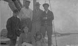 L.A. Giroux, Patsy Klengenberg and his two brothers, his wife and child on his schooner 1929