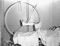 Unidentified patient in an apparatus used to set fractured heels, Camp Hill Hospital, Halifax, Nova Scotia, Canada, 30 January 1943 January 30, 1943.