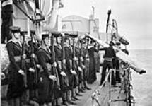 Burial at sea of Ordinary Seaman Kenneth Watson of H.M.C.S. ASSINIBOINE, who died in the action which resulted in the sinking of the German submarine on 6 August 1942 August 6, 1942.