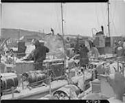 Ship deck from one of ships in the 82nd Flotilla on its way down the St. Lawrence to Halifax Dec. 1943