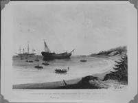 Drawing showing the abandonment of the wreck of S. S. UNICORN (Cunard Line) ca. 1840
