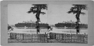 Parliament Buildings from Belle-Vue Gardens. Entrance to Rideau Canal appears on the left ca. 1867
