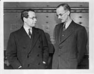 Mr. W. Howard Measures (right), Department of External Affairs, greeting Rt. Hon. Malcolm MacDonald, High Commissioner for the United Kingdom, upon the latter's arrival in Canada 2 Apr. 1941