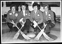 Members of the Southern Alberta rink, Canadian Ladies Curling Association Championships of 1972. (L-R): Polly Beaton, Doreen DesHarnais, Jan Bingert, Terry Kope 1972
