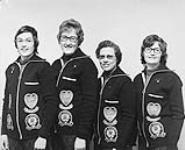 Canadian Ladies Curling Association Championship. "Lassie" winners - Saskatchewan Rink 1973 L. to R.: Vera Pezer, Sheila Rowan, Joyce McKee, Lee Morrison. Sutherland Ladies Curling Club, Saskatoon 1973