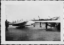 De Havilland 'Vampire' F.3 aircraft of No.54 Squadron, R.A.F., and De Havilland 'Mosquito' B.35 aircraft taking part in the first transatlantic flight by jet aircraft 15 July 1948