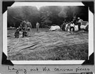 The rising of the tent at Stratford Shakespearean Festival Foundation of Canada - laying out the canvas pieces 27-28 June 1953