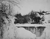 Frozen milldam on Magog River 1864