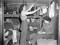 Entertainers of the Entertainments National Service Association (ENSA) "Rise And Shine" show in their caravan, Ortona, Italy, 3 February 1944 February 3, 1944.