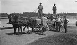 Six unidentified men with horsedrawn wagon, Maplehurst, Muskoka Lakes ca. 1907