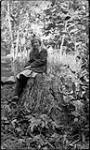 Unidentified young girl sitting on tree stump, Maplehurst, Muskoka Lakes ca. 1908