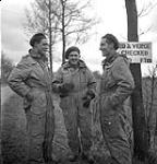 Private Romeo Charette, Lieutenant Ray Savoie and Private Walter deRoy of Les Fusiliers Mont-Royal north of Laren, Netherlands, 6 April 1945 April 6, 1945.