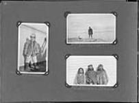 Portrait of G.H. Baliquette wearing fur coat, Dr. Livingstone at grave of R.S. Janes and three Inuit prisoners, Attela, Nu-Road-Lah and Oo-ne-ungna, Pond Inlet [Mittimatalik/Tununiq, Nunavut] [between 1922-1924].
