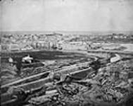 View towards east from Parliament Hill, Parliament Buildings - Construction ca. 1861
