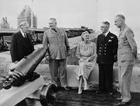 Rt. Hon. Mackenzie King, Air Chief Marshal Lloyd S. Breadner, Mrs. Winston Churchill, Vice-Admiral Percy W. Nelles and Lieutenant-General Kenneth Stuart at the Quebec Conference 11 - 24 Aug. 1943