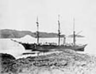 DISCOVERY in Payer Harbour. Lat. 78 i 41' N. Brevoort Island in the background 1875