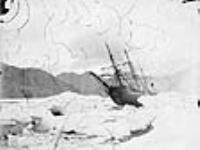 Latitude 80 degree 22' N. Rawlings Bay, [N.W.T.] Alert on shore. View from under the bows at low water February 1876