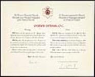 Ordre du Canada : certificat de nomination de Gratien Gélinas au titre de Compagnon par Jeanne Sauvé, gouverneure générale du Canada, le 23 octobre 1989.