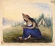 Mi'Kmaq woman weaving baskets ca 1845