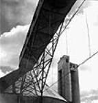 View of a sulphur storage tank, Jenson tower and conveyor taking sulphur to the digester building at the International Pulp and Paper Company Sept. 1943