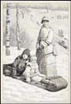 Enfants en traîneau et femme en raquettes ca 1880.