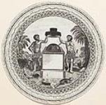 Hat Label showing two native people holding hat ca. 1770.