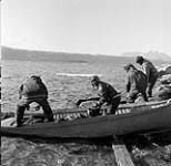 Inuit unloading walrus meat at Broughton Island, N.W.T September 1959.