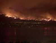 View from Westbank, BC: fire creeping down Okanagan Mountain towards communities below Aug 2003