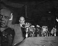 Prime Minister Mackenzie King and microphones (T.V. Little) Nov. 1948