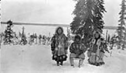 Ilavinek family (Mamayuk, Ilivinik and their daughter Nagasak) at Dease Bay N.W.T., winter 1915-1916 winter 1915-1916.