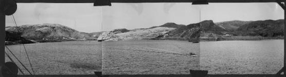 Panoramic of Lake Harbour taken from the ship and showing the Hudson's Bay Company Mission and site of new port 1927.