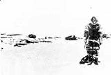 Inuk man holding knife used to build an Igloo May, 1916