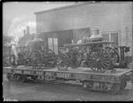 C.P. 30257 Flat Car loaded with two Waterous steam fire pumpers n.d.