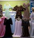 Store window display of women's nightgowns and dresses for a shop on Queen Street West 1976-1978.