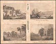Views of Grey Friery, Shrewsbury; Nettlecombe Court, Somersetshire; View near Shoreham, Sussex; and The East View of the Abbey Gate, Bury St. Edmonds, Suffolk, England n.d.