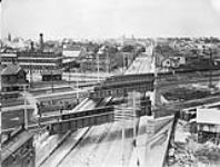Early view of Queen St. W. subways at North Parkdale, 1898