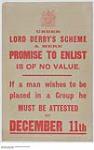 Under Lord Derby's Scheme a Mere Promise to Enlist is of No Value 1914-1918