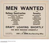 Men Wanted For Railway Construction and For Forestry 1914-1918