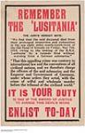 Remember the "Lusitania", Enlist Today 1914-1918