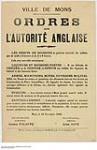 Ville de Mons, Ordres de L'Autorité Anglaise, 11 Novembre 1918 1918